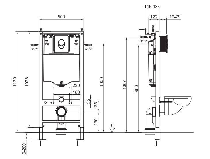 Инсталляция для подвесного унитаза Koer KT-0407 500x126x1150mm, без панели смыва (KR5341) Киев - изображение 5