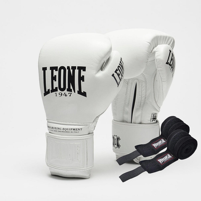 Боксерські рукавиці Leone GN111 THE GREATEST White 16 унцій (бинти 4 м. в комплекті) Каменское - изображение 1