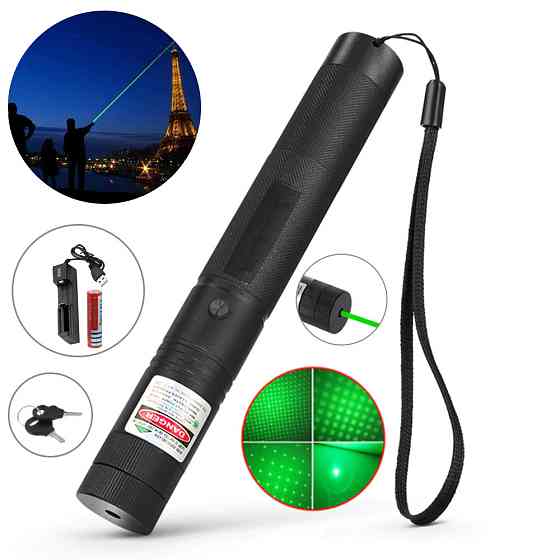 Лазерна указка до 10км, + насадка, Laser pointer YL-303, 532 нм, Зелена / Супер потужний лазер від акумулятора Київ