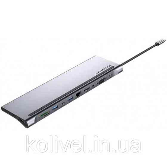 Док-станція USB3.1 Type-C --> HDMI/VGA/USB-C/USB3.0x3/RJ45/SD/TF/TRRS 3.5mm/PD 100W Vention 11in1 (THTHC) Київ
