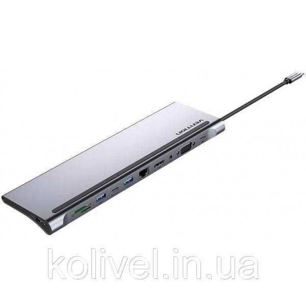 Док-станція USB3.1 Type-C --> HDMI/VGA/USB-C/USB3.0x3/RJ45/SD/TF/TRRS 3.5mm/PD 100W Vention 11in1 (THTHC) Київ - фото 1