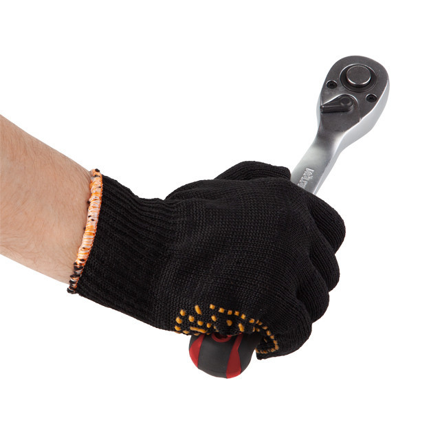 Рукавичка трикотажна, жовті ПВХ крапки, 60% бавовна / 40% поліестер, 10