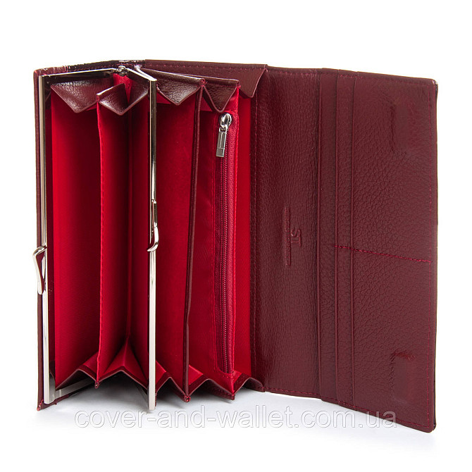 Бордовый лаковый женский кошелёк на магнитах из натуральной кожи ST Leather Киев - изображение 4
