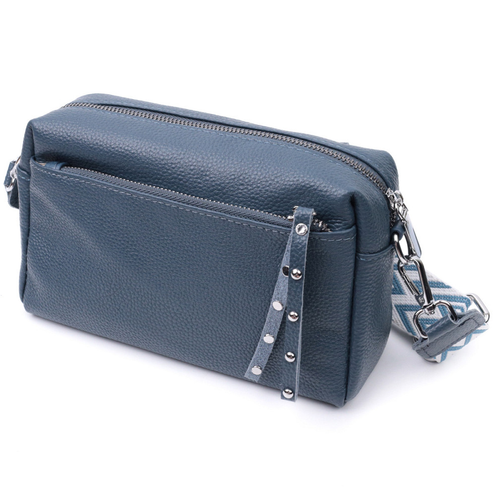 Жіноча шкіряна сумка зі стильним бігунком Vintage 22652 Синя Київ - фото 2