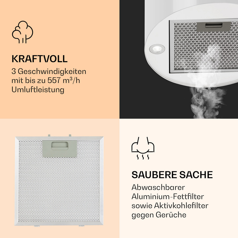 Вытяжка Barella 35,5 x 93,5 x 43 см, рециркуляция, 557 м³/ч, светодиодный фильтр с активированным углем, белый Ровно - изображение 4