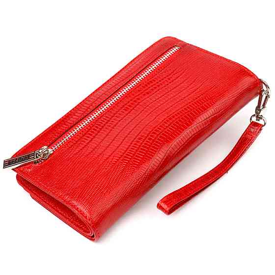 Жіноче портмоне клатч з натуральної шкіри Червоне (CANPELLINI) Київ