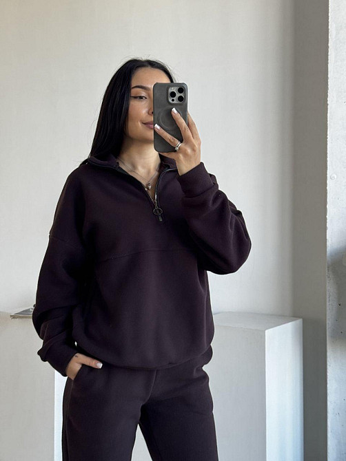 Женский теплый костюм двойка: кофта и штаны из турецкого флиса Шоколад, 46/48 Одесса - изображение 3