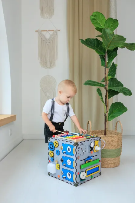 Бізікуб 30*30*30 Сірий дитячий куб Бізікуб для хлопчика Бізіборд Тернопіль - фото 2