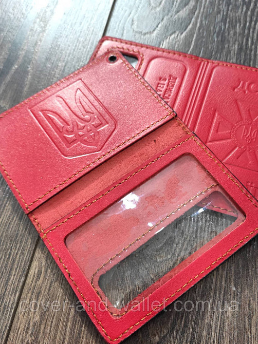 Жіноча шкіряна обкладинка на посвідчення ДСНС червоного кольору Київ - фото 2