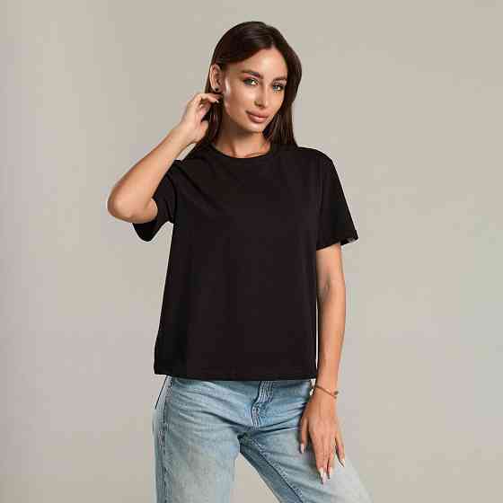 Черная базовая женская футболка Pobedov Freedom. Хлопковая женская футболка черная Киев