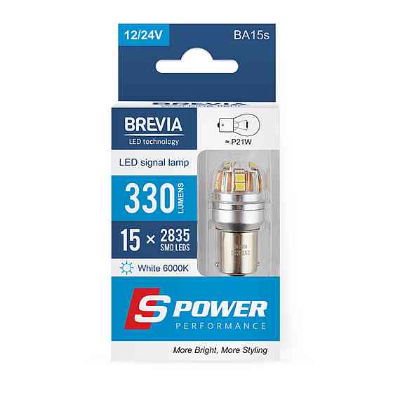 LED автолампа Brevia S-Power P21W 330Lm 15x2835SMD 12/24V CANbus, 2шт Київ