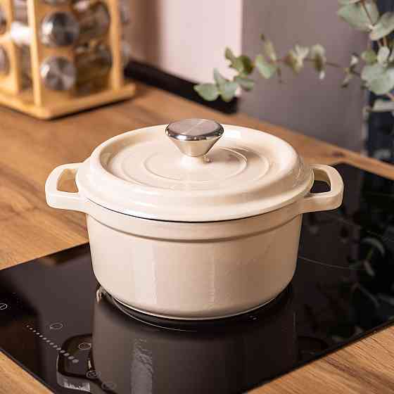 Каструля чавунна емальована 2 л з кришкою Ø20 см Бежева HP-1-2BE Київ