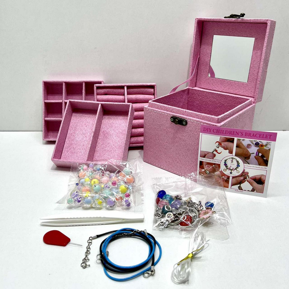 Набір для творчості прикраси дзеркальце набір намистин та підвісок основи для браслетів та намиста пінцет у валізі Світло-рожевий Чернигов - изображение 3