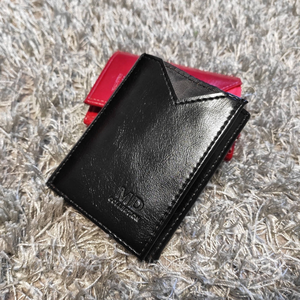 Компактний гаманець чорного кольору в три складання MD 610 Київ - фото 2