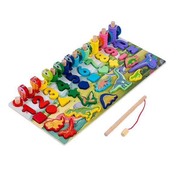 Деревянная игрушка Центр развивающий MD 2758 фигурки, рыбалка, цифры, динозавры Винница