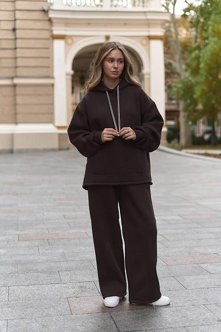 Женский теплый костюм двойка свободного кроя трехнитка на флисе Шоколад Одесса - изображение 7