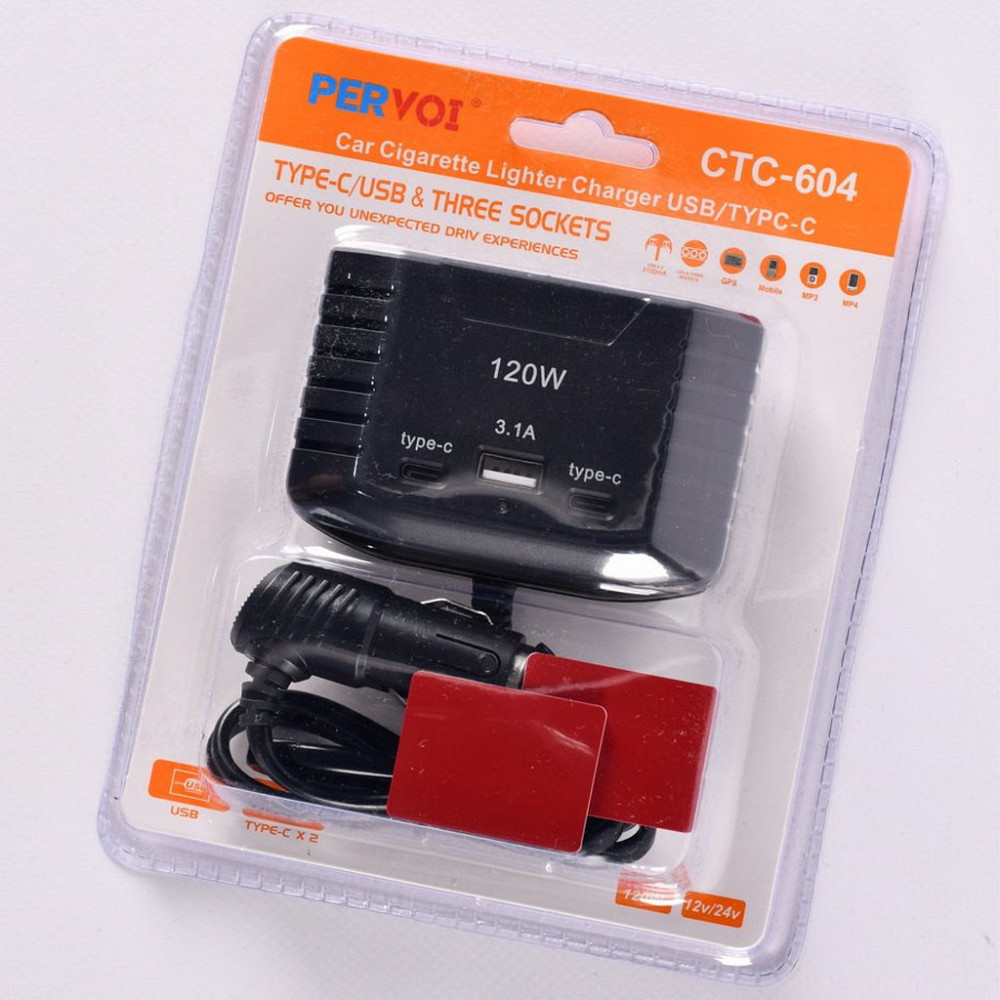Автомобільний розгалужувач прикурювача (USB+2хType-C) 120W,CTC-604 SBR Київ - фото 10