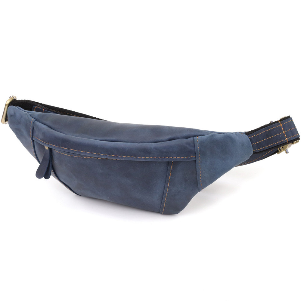 Красивая сумка-бананка для мужчин из натуральной винтажной кожи Синий (SHVIGEL) Киев - изображение 5