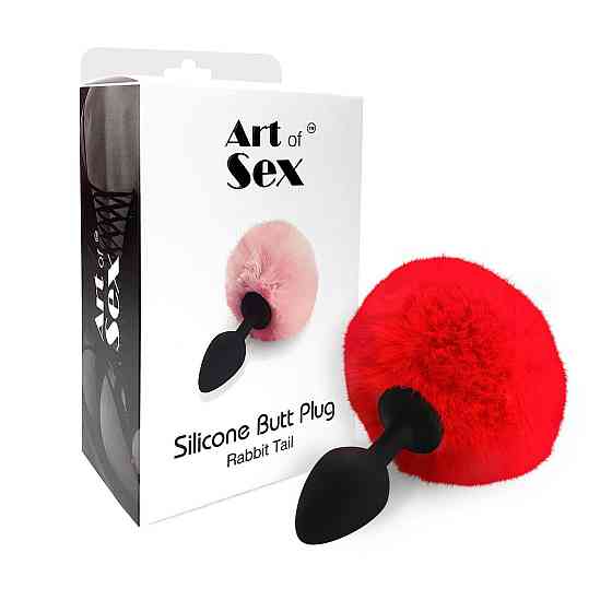 Силиконовая анальная пробка М Art of Sex - Silicone Bunny Tails Butt plug Red, диаметр 3,5 см Sex Aura Киев