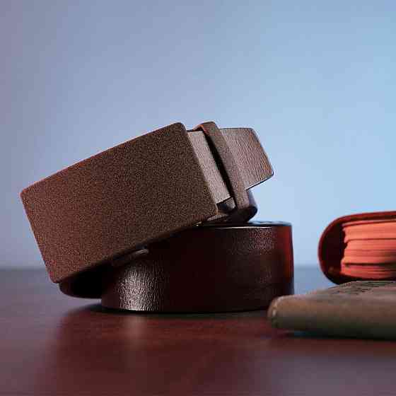 Ремень из натуральной кожи с матовой автоматической пряжкой Коричневый (Vintage) Киев