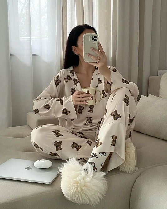 Жіноча легка піжама-двійка з ведмедиками із софту 46/48 Одеса - фото 3