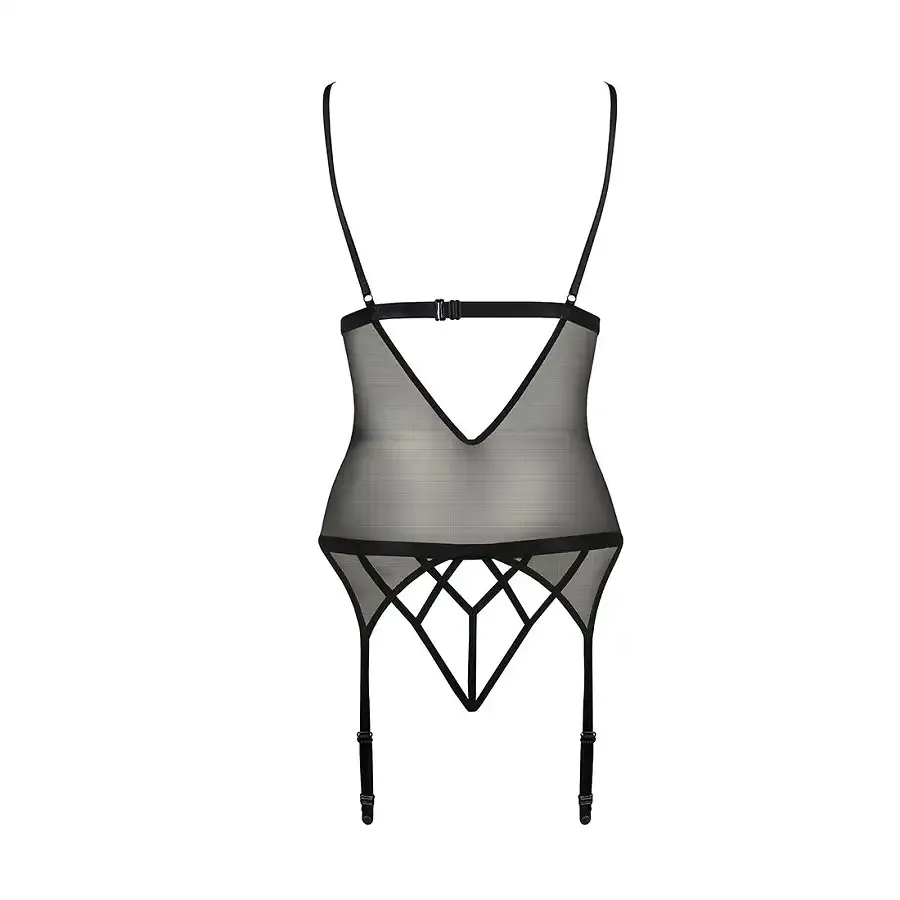 Корсет з відкритими грудьми Passion DIABOLINA CORSET S/M, black, пажі, трусики, напівпрозорий Львів - фото 4