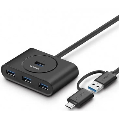 Концентратор Ugreen USB 3.0 to 4xUSB + USB-C plug 1.0m CR113 black (40850) Винница - изображение 1