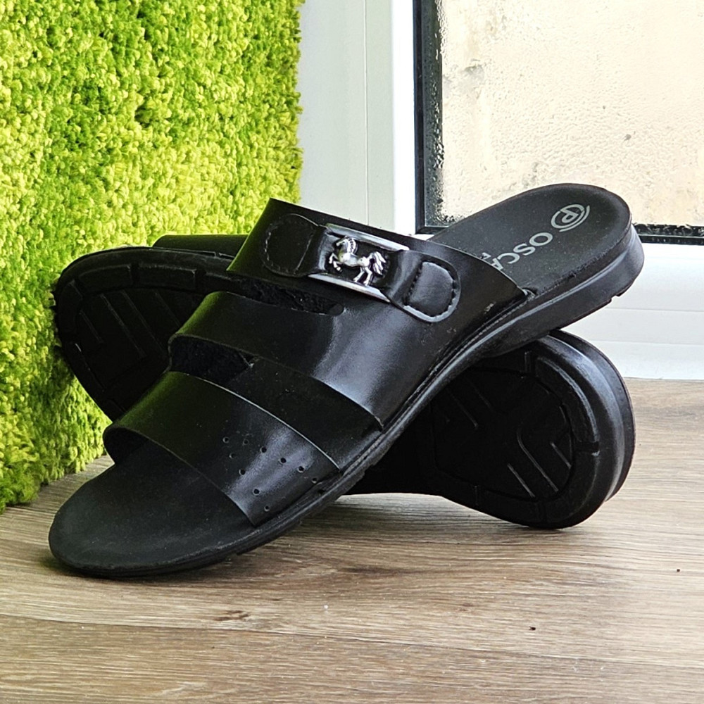 Мужские Шлёпанцы Тапочки Сланцы Чёрные Кожаные (размеры: 41,42,43,44,45) Днепр - изображение 3