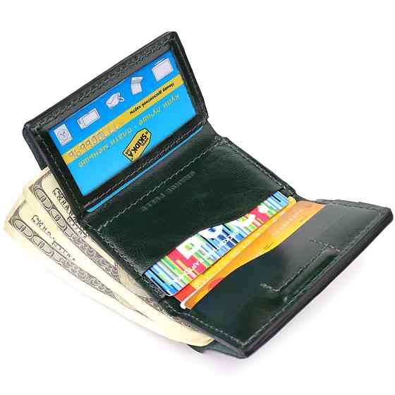 Відмінний гаманець у три складання з натуральної гладкої шкіри Зелений (GRANDE PELLE) Київ