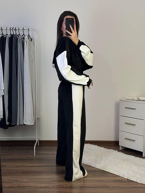 Жіночий прогулянковий костюм-двійка: кофта та штани велюр Чорний, 42/44 Одеса - фото 2