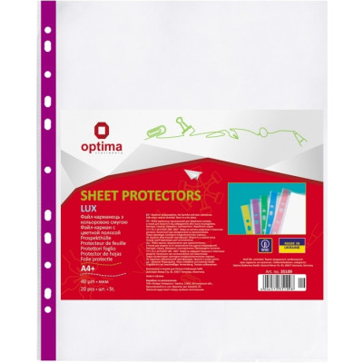 Файл Optima А4+ 40 мкм глянсових з фіолетовою стрічкою, 20 штук (O35109-12) Вінниця - фото 1