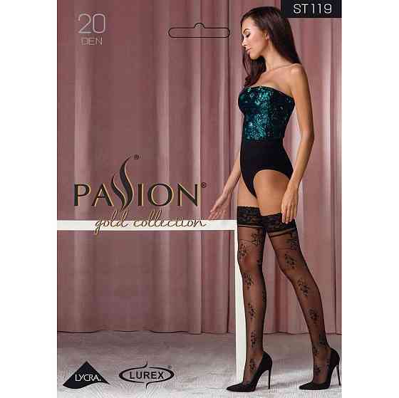 Панчохи Passion ST119 3/4 black, ажурна силіконова резинка з квітковим декором і люрексовою ниткою Sex Aura Київ