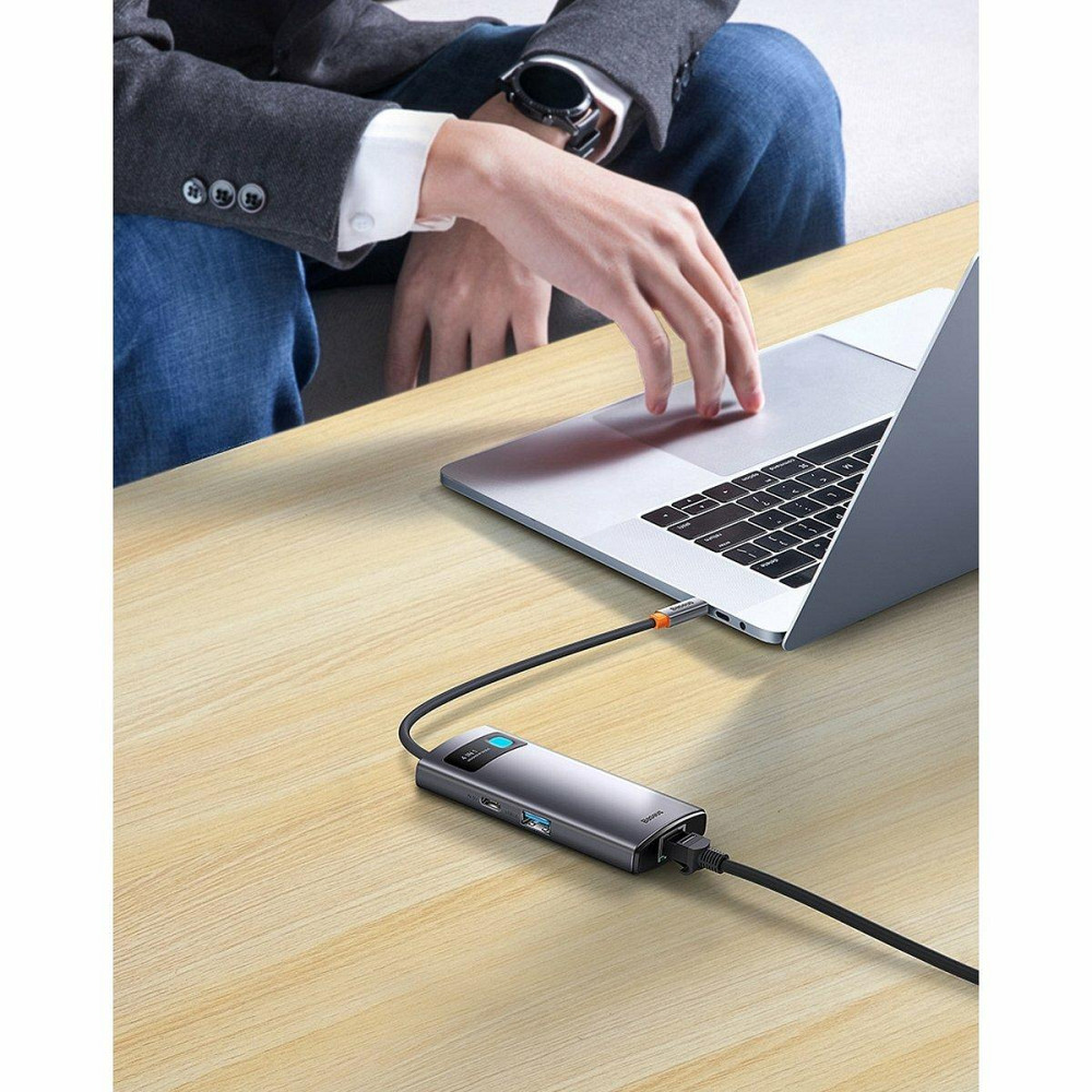 Док станція хаб для ноутбуку комп'ютеру Baseus Metal Gleam Series 4в1 багатофункціональний Type-C HUB Docking Station Gray (Type-C Одеса - фото 7
