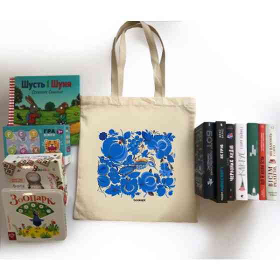 Екошопер BookOpt BK4001 Петриківський розпис Сині квіти бежевий Луцк