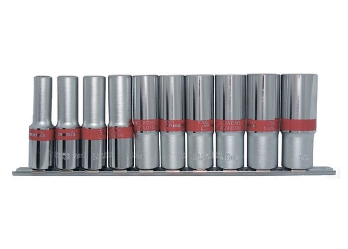Набір подовжених торцевих головок 1/2", 6-ти гр., CrV, 10шт., 10-22мм MATRIX Полтава - фото 1