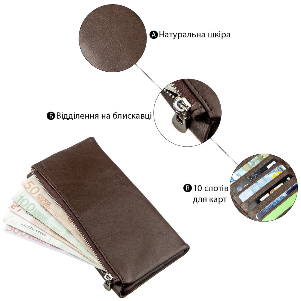 Жіночий шкіряний гаманець-клатч коричневий (ST Leather) Київ - фото 19