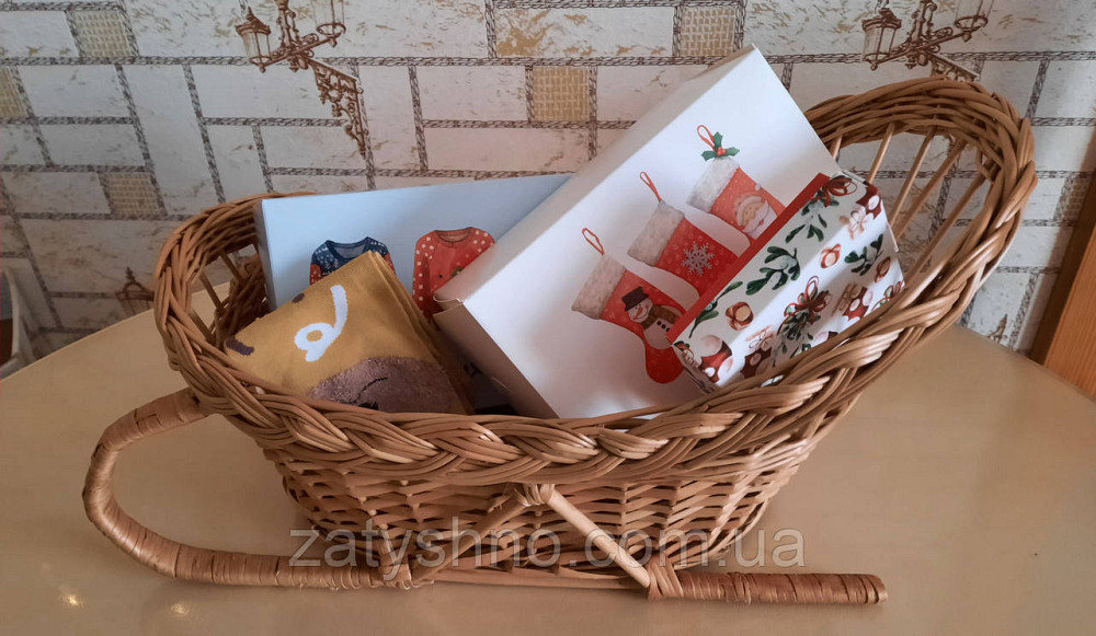 Санки кошик подарунковий| Кошик санки для подарунків з лози|Кошик плетений саночки для подарунків Київ - фото 4
