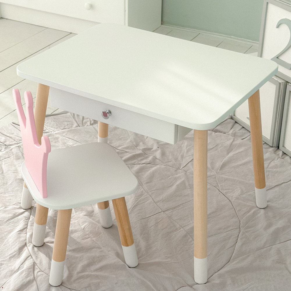 Детский столик белый и стульчик корона бело- розовый. Столик с ящиком для карандашей и разукрашек 56787 Киев - изображение 4