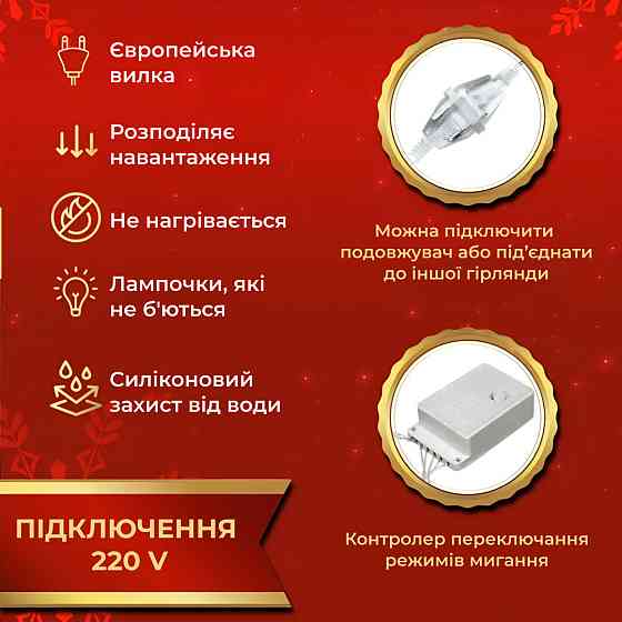 Гирлянда штора светодиодная GarlandoPro Роса 200LED 3х2м 10 линий 8 режимов гирлянда капля росы Желтый 173304Y Киев