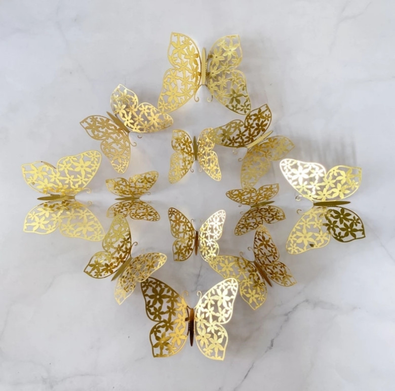 Метелики декоративні золото - 12шт. в наборі, так само є 2-х стронний скотч в наборі Київ - фото 1