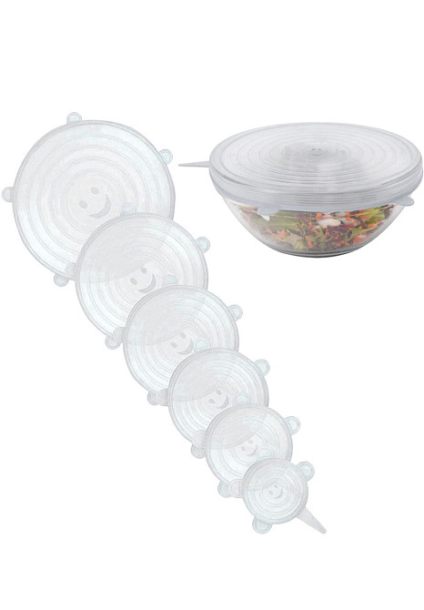 Набор силиконовых крышек многоразовых 6 шт разных размеров прозрачный Киев - изображение 10