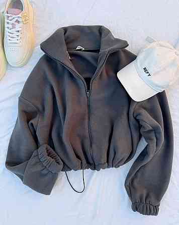 Женский объемный флисовый бомбер на молнии двусторонний флис Графит Одесса