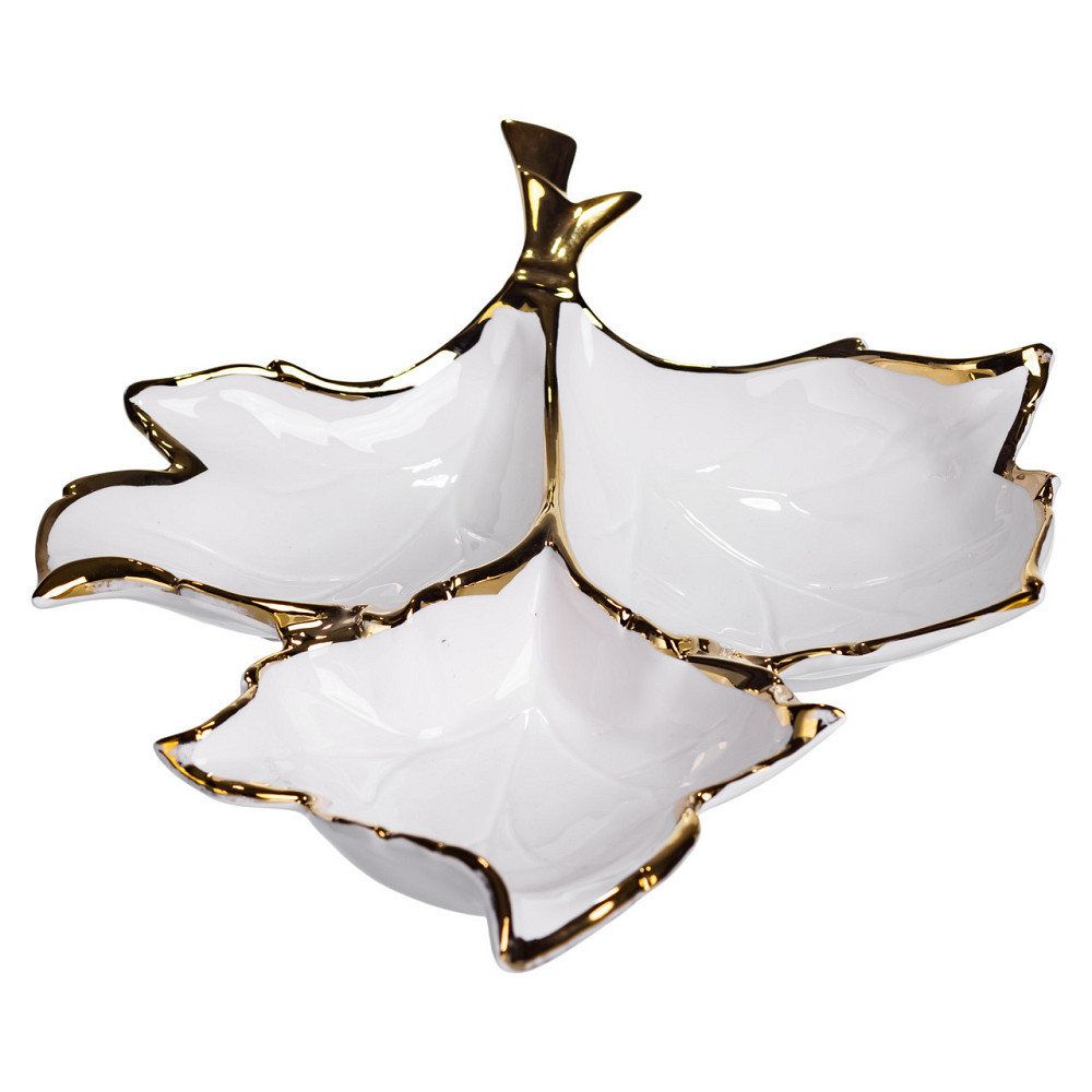 Менажниця порцелянова на 3 секції для закусок 37×28×7.5 (см) тарілка менажниця Білий із золотом ZBSY-14 Київ - фото 1