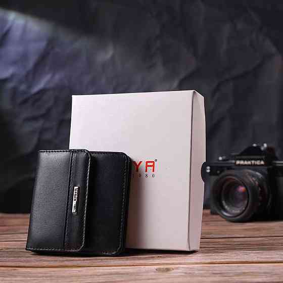 Компактний жіночий гаманець із натуральної гладкої шкіри Чорний (KARYA) Київ