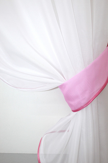 Кухонные шторы VR-Textil № 084к с ламбрекеном и подвязками белый с розовым 280х170 см (52-0251) Киев - изображение 3