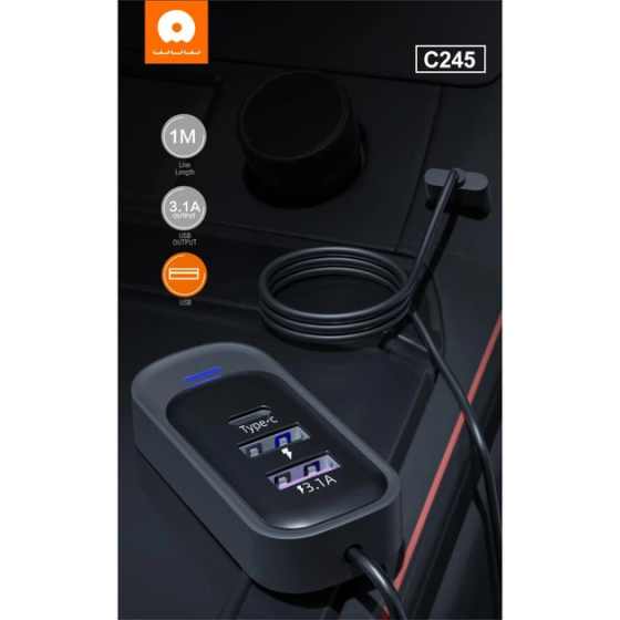 USB-хаб WUW-C245 3-in-1 USB-A to 2 USB-A, USB-C Black Одеса