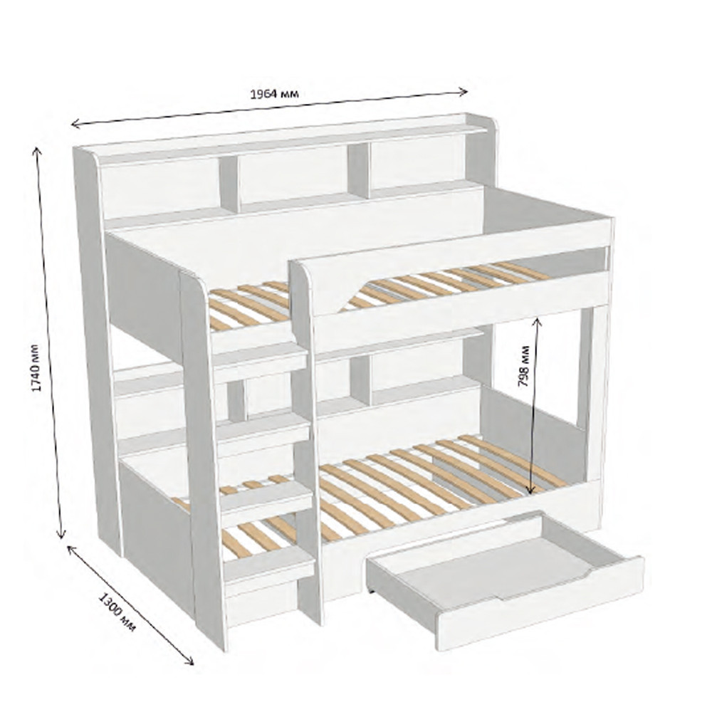Дитяче двоярусне ліжко LION Майнкрафт 90х190 см з шухлядою Самоа Димчастий (LION-041543) Львів - фото 3