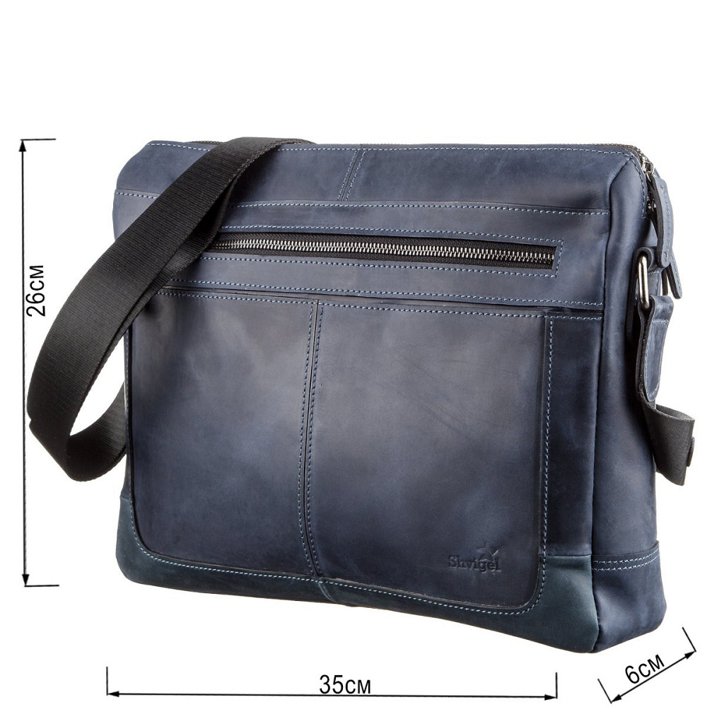 Деловая мужская кожаная сумка на плечо SHVIGEL 11249 Синяя Киев - изображение 3