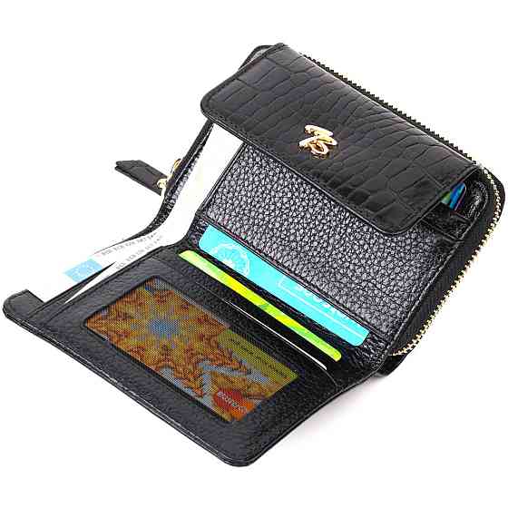 Компактный женский кошелек с вместительной монетницей на молнии из натуральной кожи Tony Bellucci 22014 Черный Киев