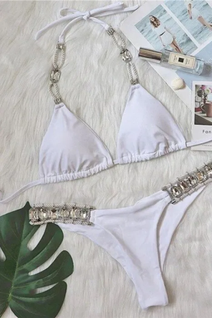 Белый раздельный купальник с камнями Белый S Харьков